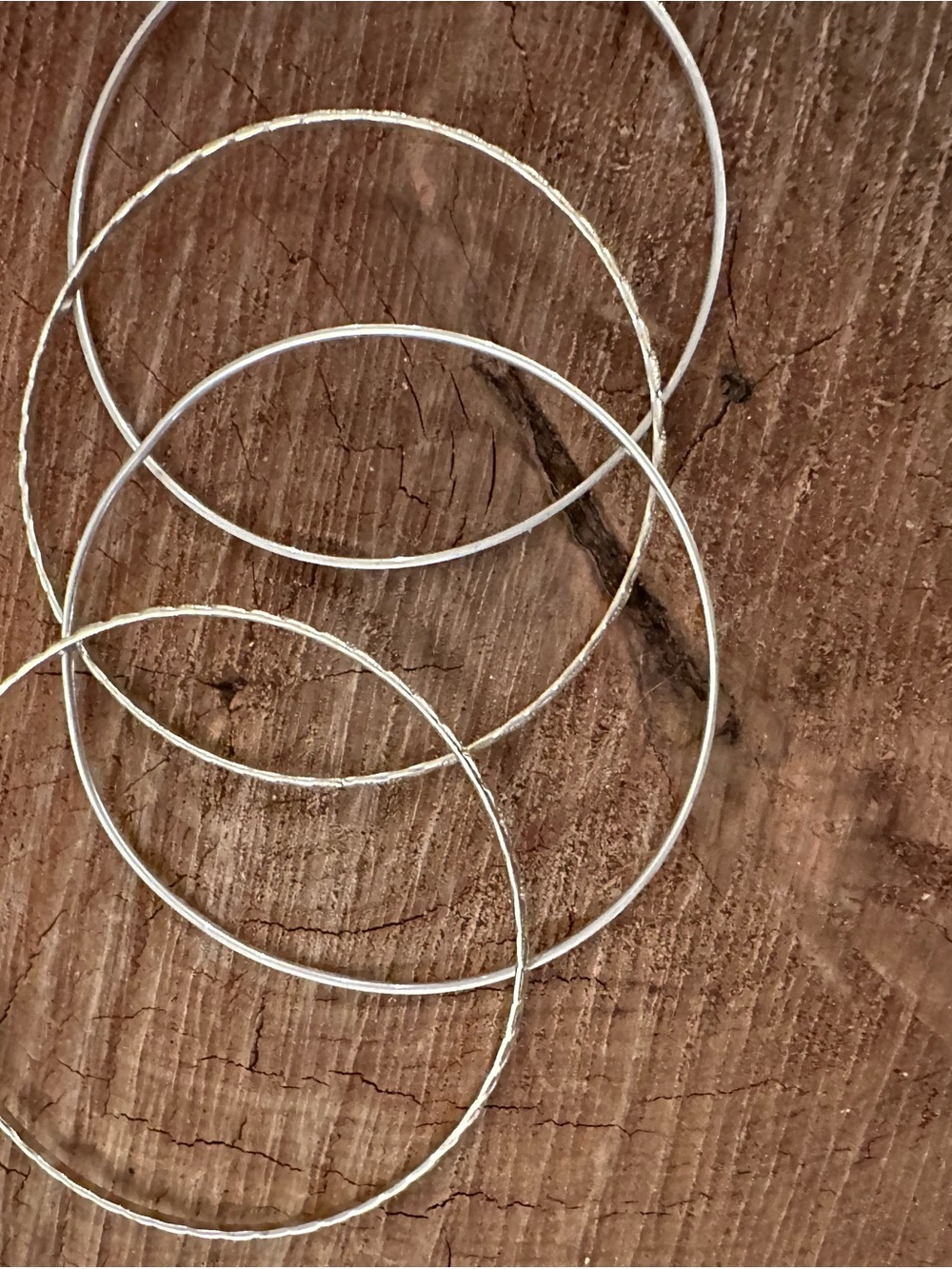 Delicate Textured Silver Bangle Bracelet Set - Silver